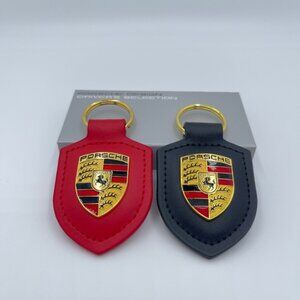 NWT PORSCHE Leather Keychain RED & BLACK gift set brand new